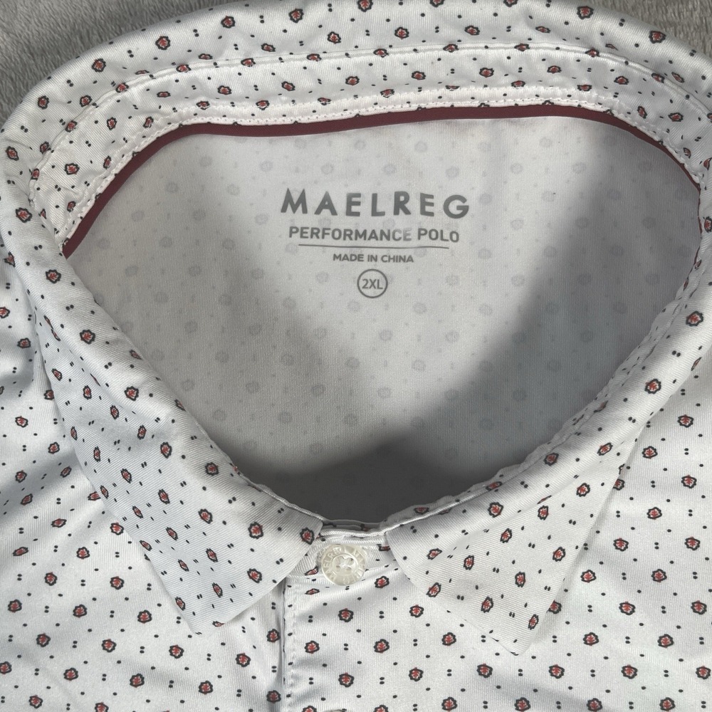 Maelreg Performance Polo Shirt Men's 2XL White Spotted‎ Lightweight Golf UPF - Picture 3 of 9